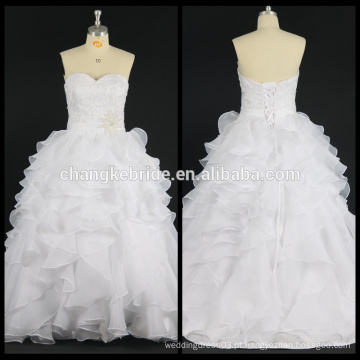 Real Fotos Ruffle Vestido de casamento vestido de noiva sem mangas Beaded Ball Gown